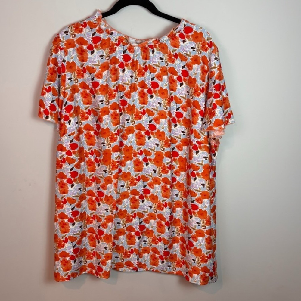 Bloomchic Womens‎ Orange Floral Ruffle hem short sleeve top US 22 Flirty summer